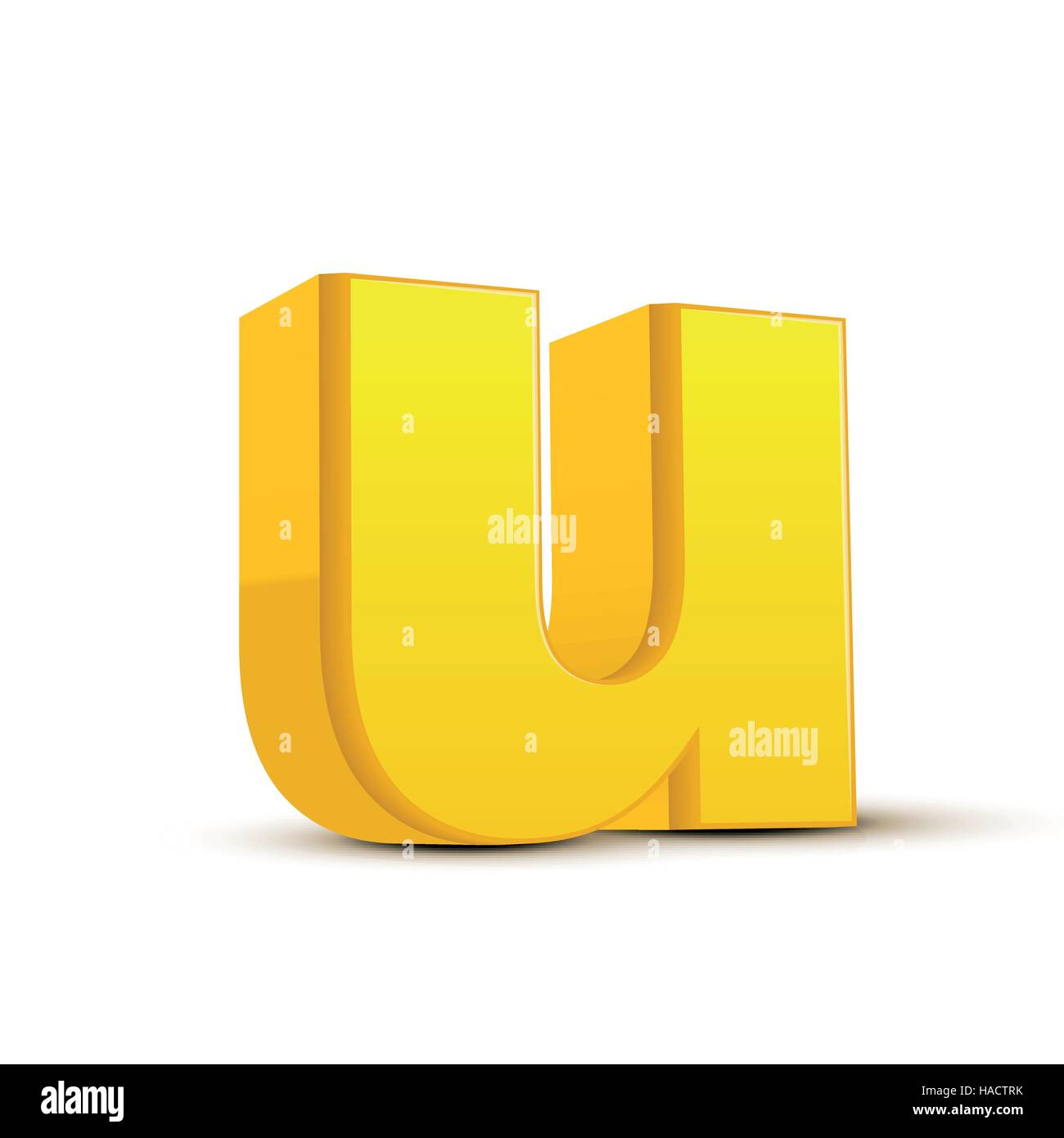 left tilt yellow letter U, 3D illustration graphic isolated on white background Stock Vector