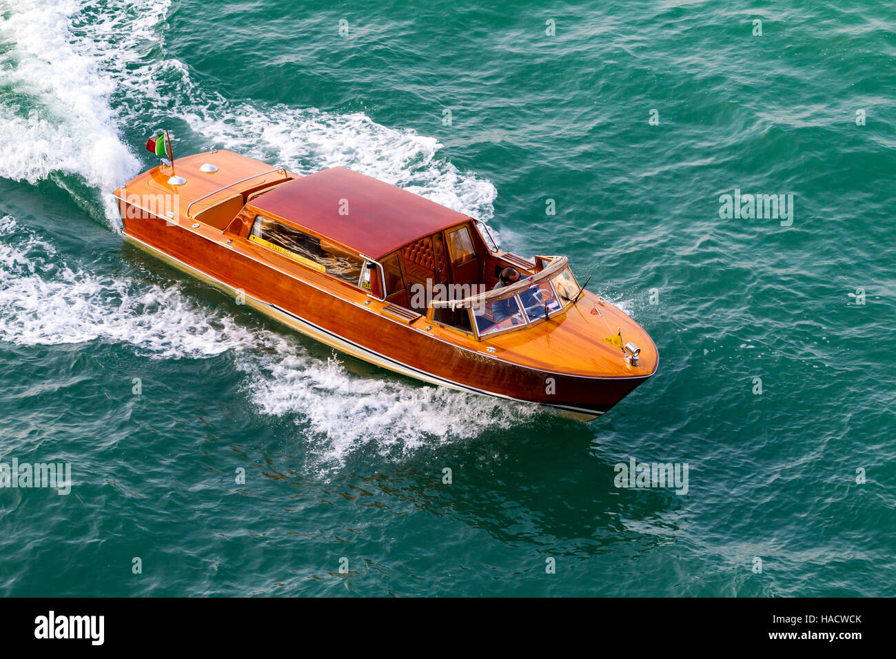Wooden watertaxi Venice, Italy. Stock Photo