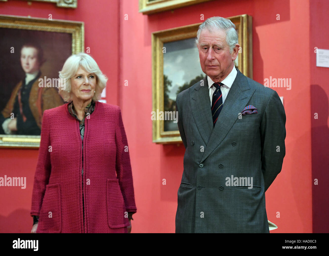 The Prince of Wales and the Duchess of Cornwall visit the University of Cambridge's Fitzwilliam Museum to mark its bicentenary and to celebrate the 600th anniversary of the Cambridge University Library. Stock Photo