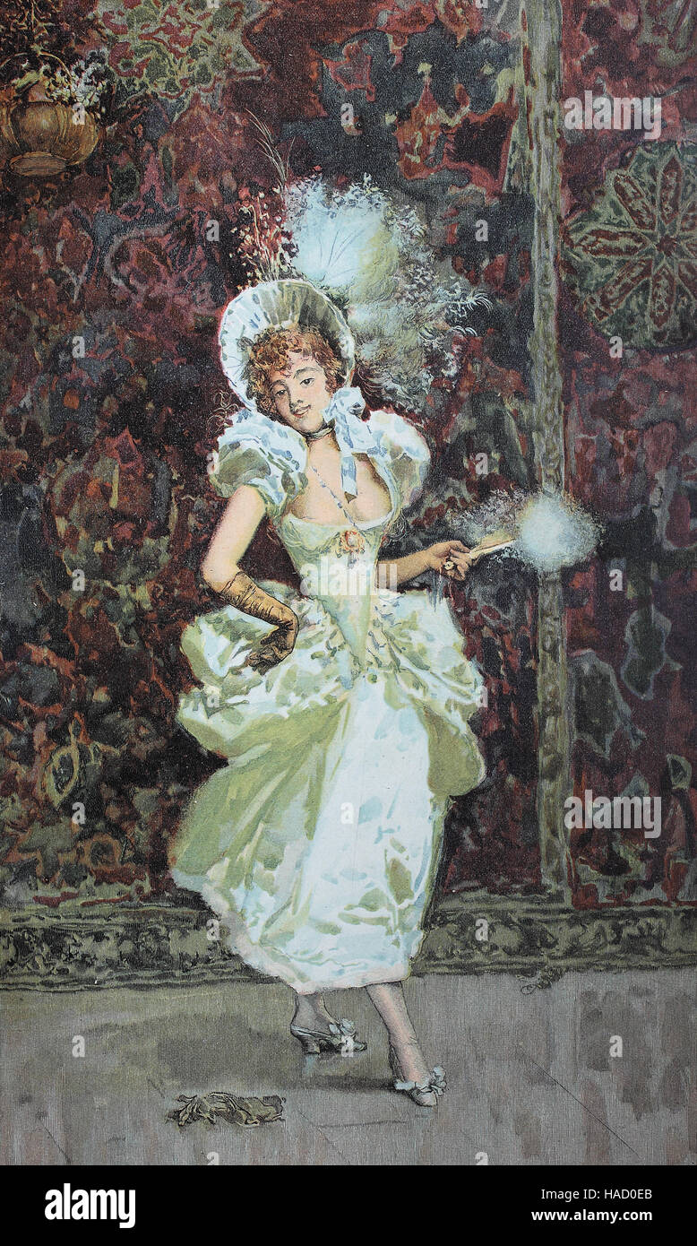 Elegant woman in dress, France, illustration published in 1880 Stock Photo  - Alamy