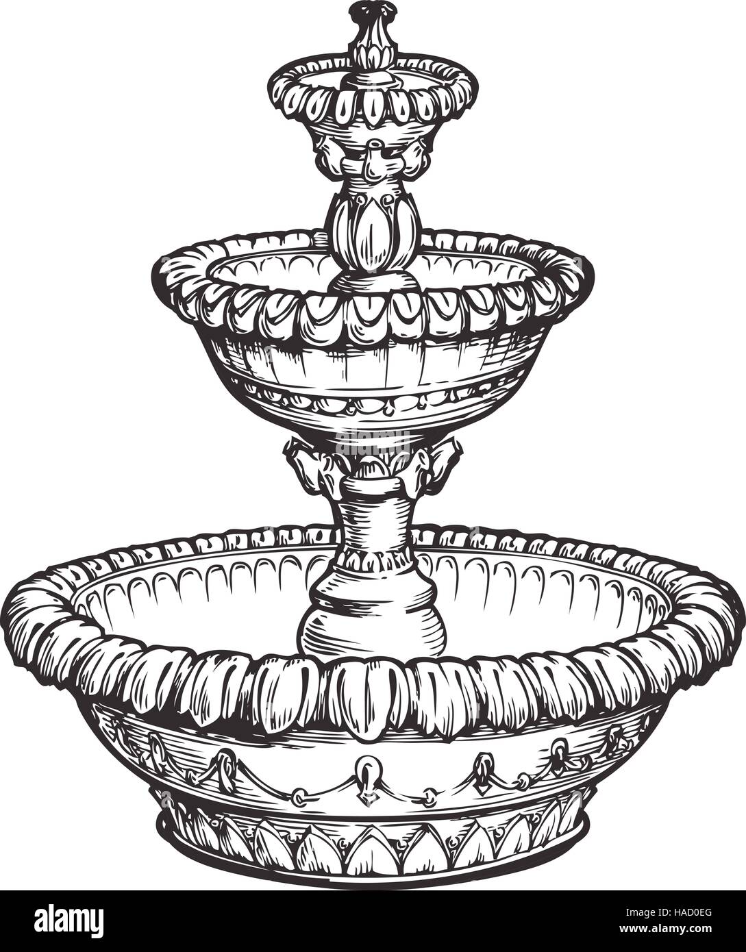 Vintage fountain. Sketch vector illustration Stock Vector