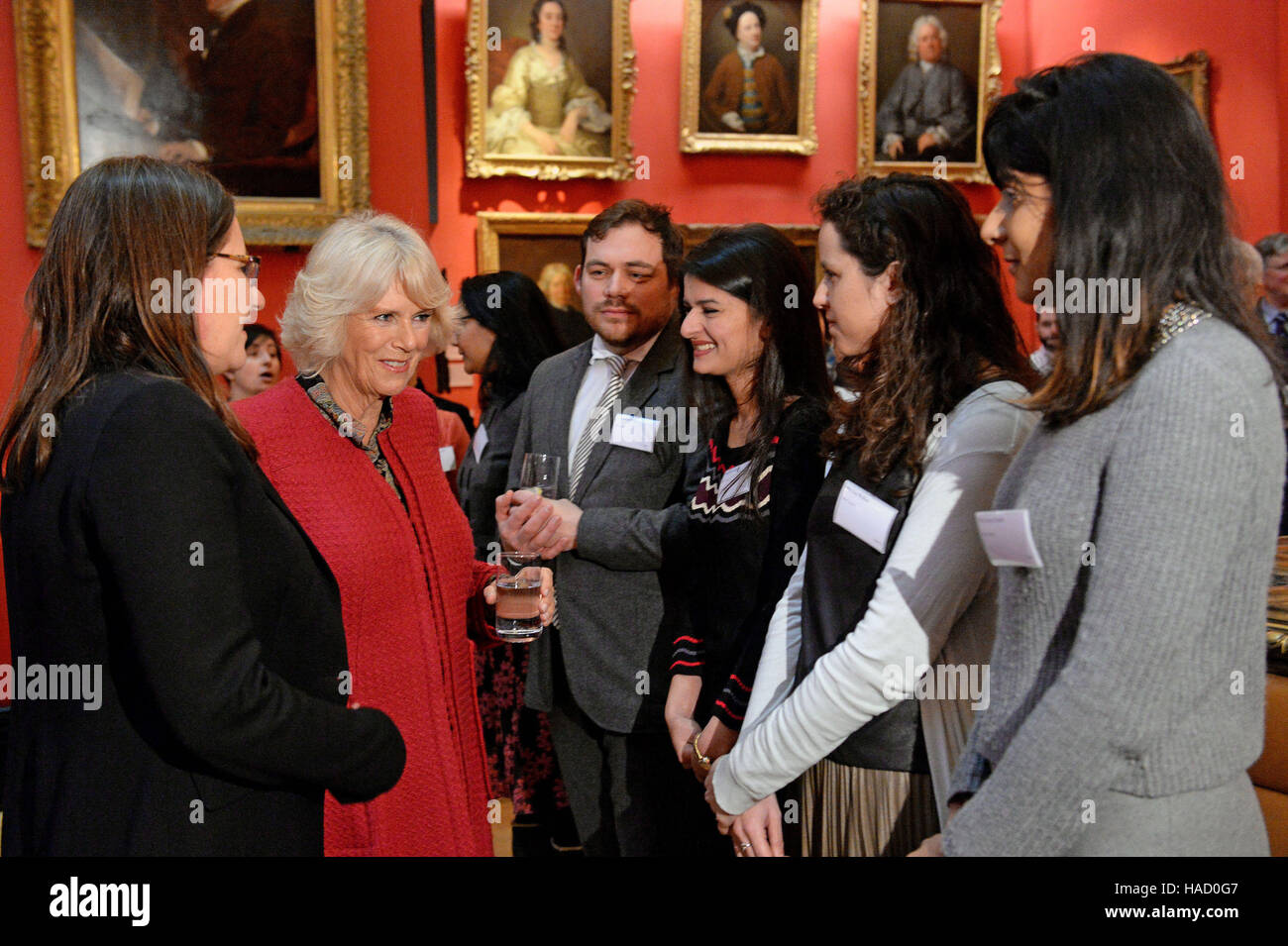 The Duchess of Cambridge meets students during her visit to the University of Cambridge's Fitzwilliam Museum to mark its bicentenary and to celebrate the 600th anniversary of the Cambridge University Library. Stock Photo