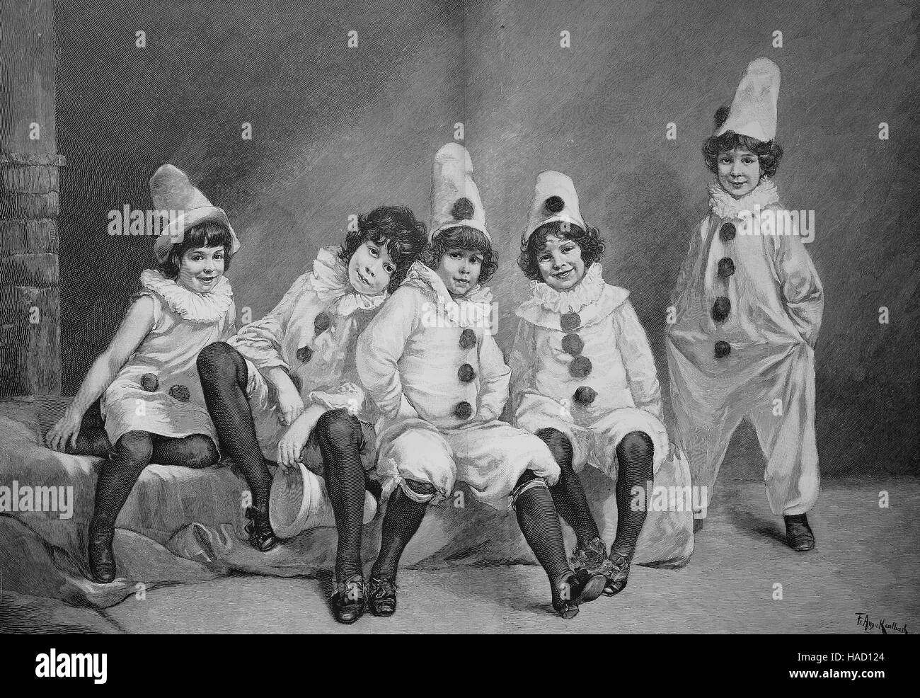 Children's carnival, Kindercarneval, von Friedrich August von Kaulbach, a German portraitist and historical painter, illustration published in 1880 Stock Photo
