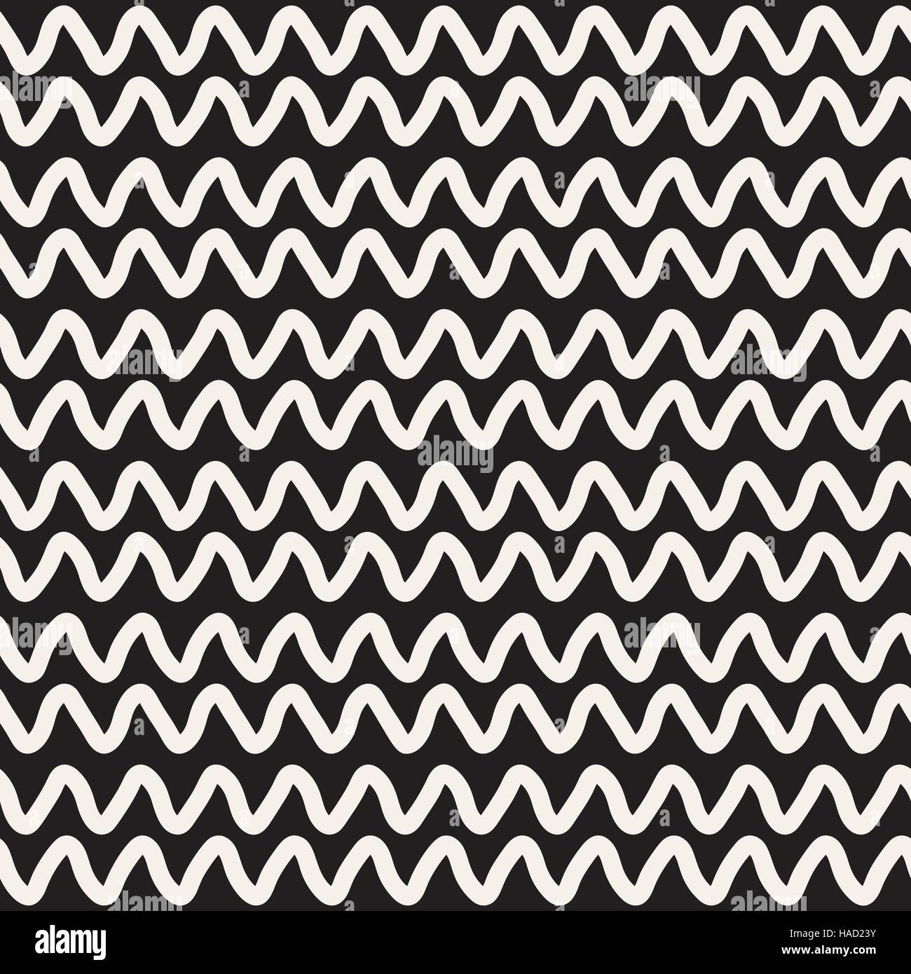 Hand Drawn Horizontal ZigZag Lines. Vector Seamless Black and White