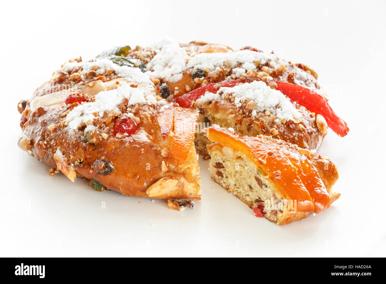 Bolo Rei is a traditional portuguese Christmas cake made with candid fruit  Stock Photo - Alamy