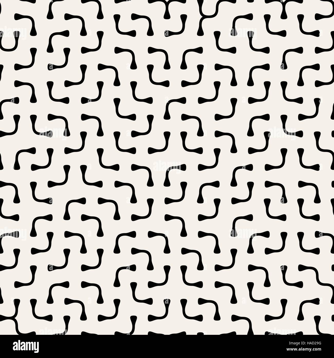 Jumble Rounded Lines. Vector Seamless Black and White Pattern. Stock Vector