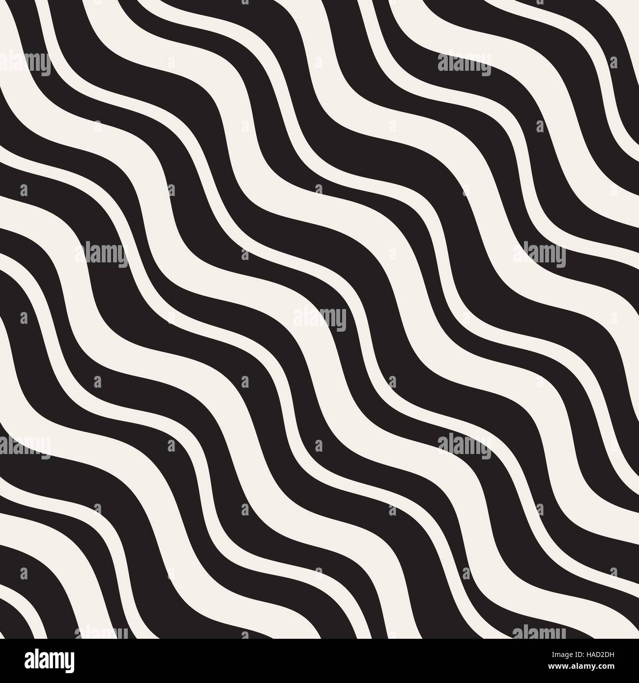 Vector Seamless Black and White Hand Drawn Diagonal Wavy Lines Pattern ...