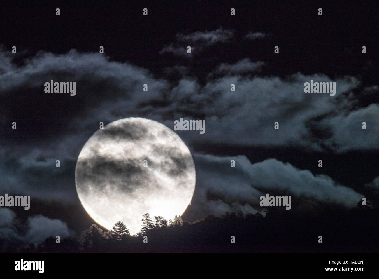 Full super moon rising over Rocky Mountains, Salida, Colorado, USA Stock Photo