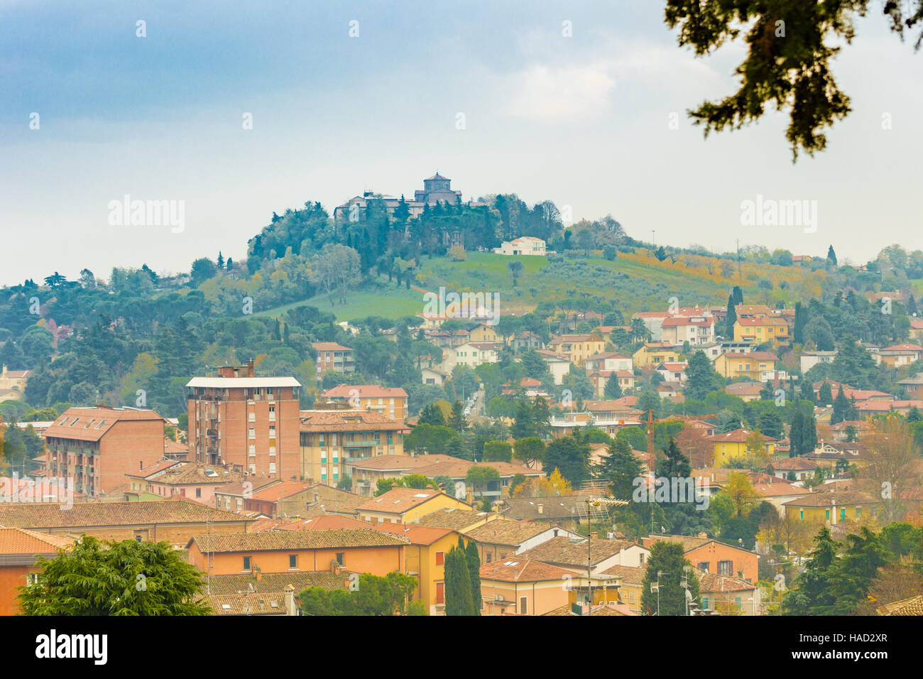 foggy view colorful houses of Italian town Stock Photo - Alamy