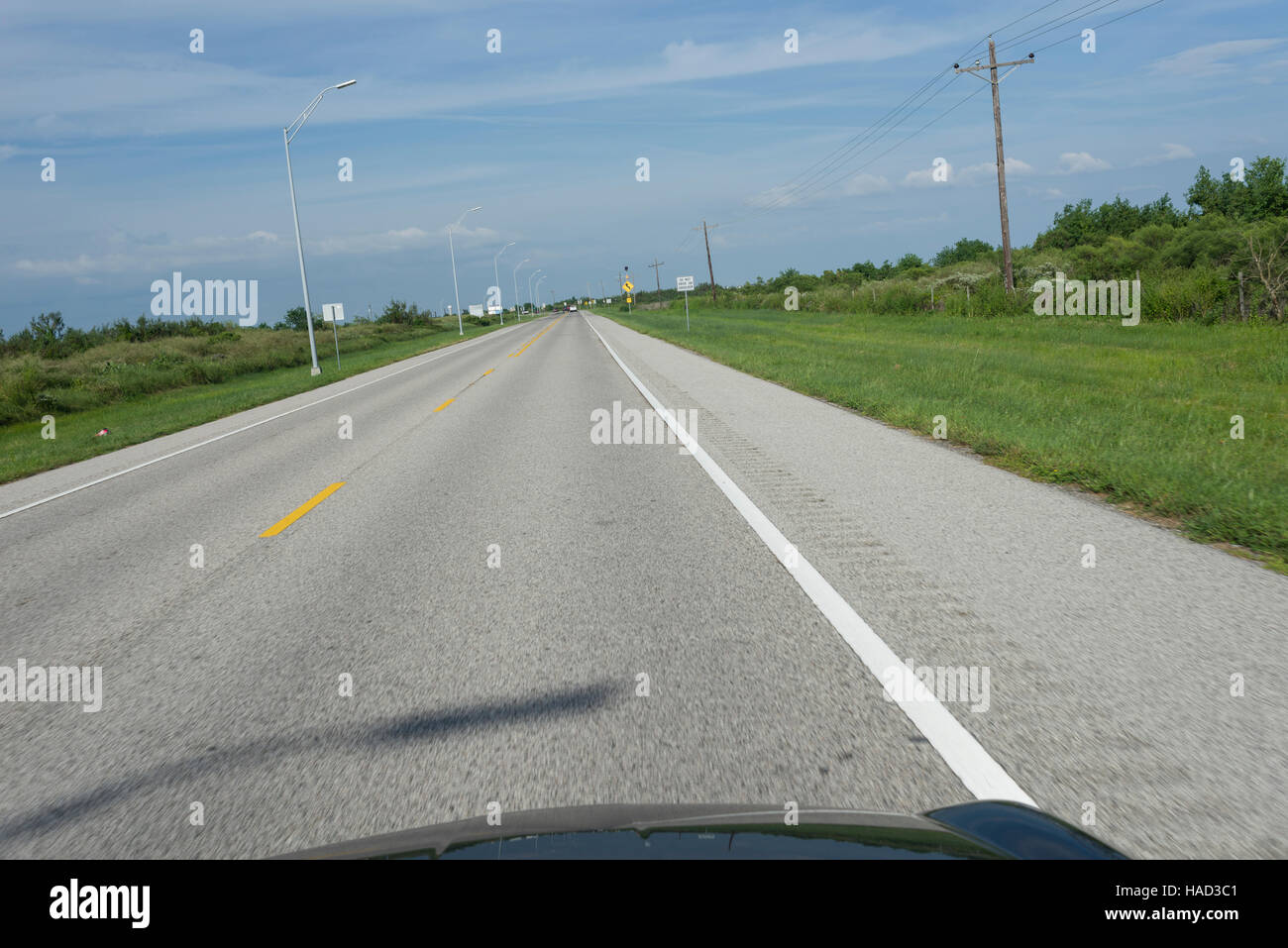 Road from ferry terminal to Bolivar peninsula, Texas, United States of America Stock Photo