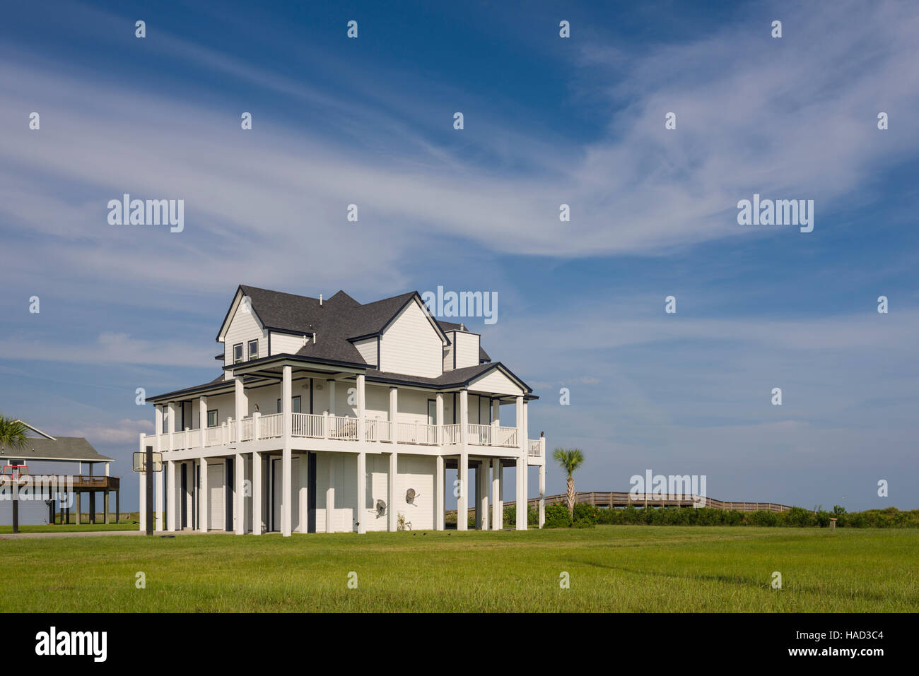 Stilt Houses and Beach, Bolivar Peninsula, TX. Crystal Beach is an