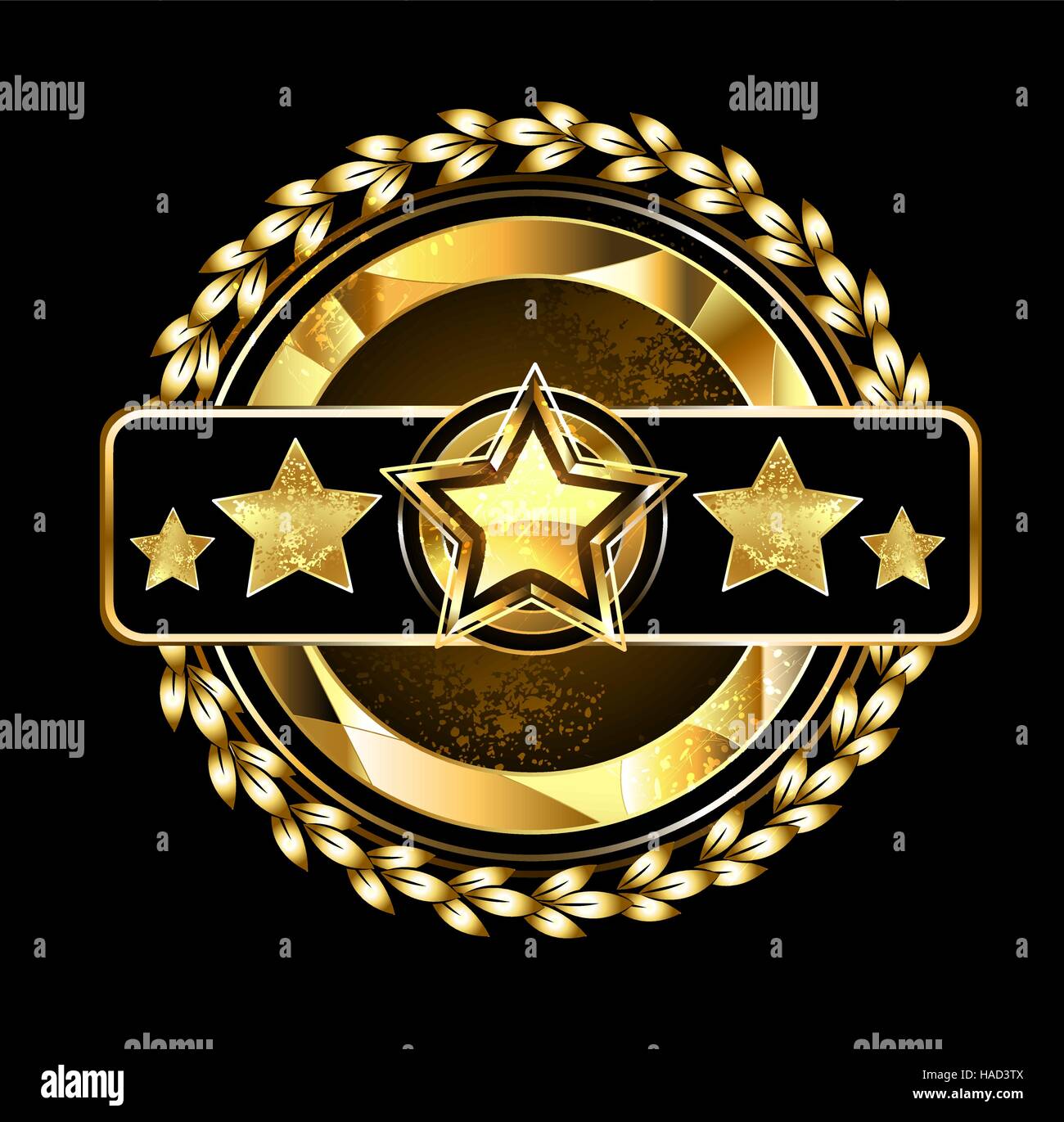 gold round emblem with five golden stars, decorated with gold laurel wreath  on a dark background Stock Vector Image & Art - Alamy