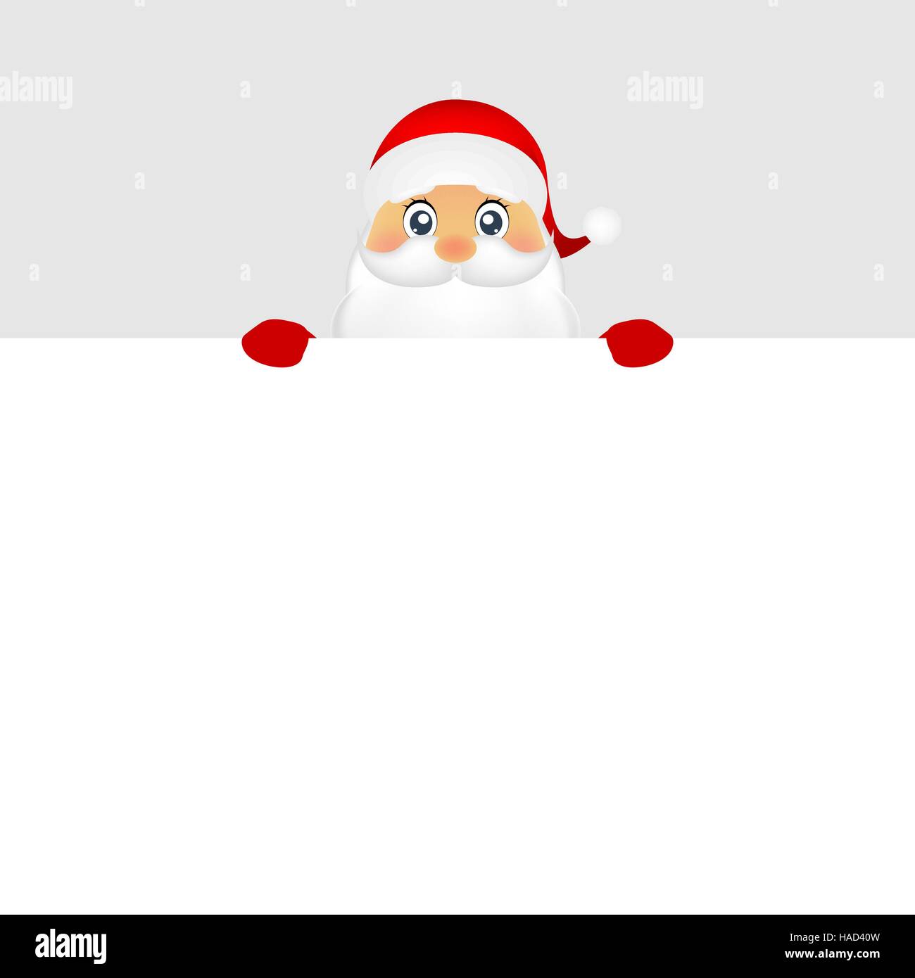 Santa peeping from behind a big white poster Stock Vector