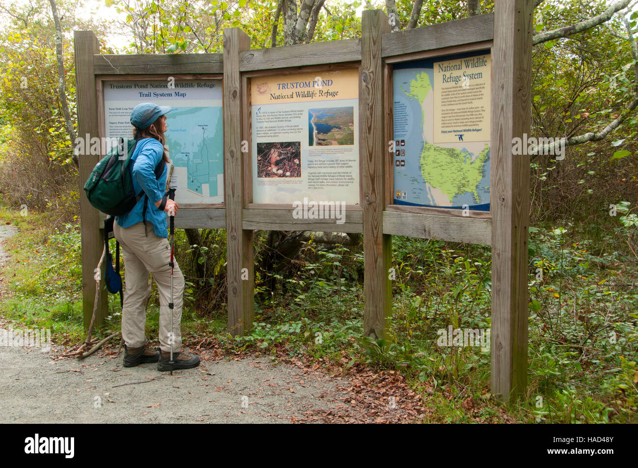 Trustom Pond Trail Map Trailhead Mapboard, Trustom Pond National Wildlife Refuge, Rhode Island  Stock Photo - Alamy