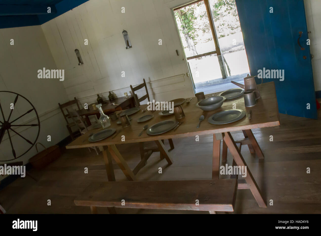 Dining room in the Mount Locust Inn and Plantation Homestead Stock