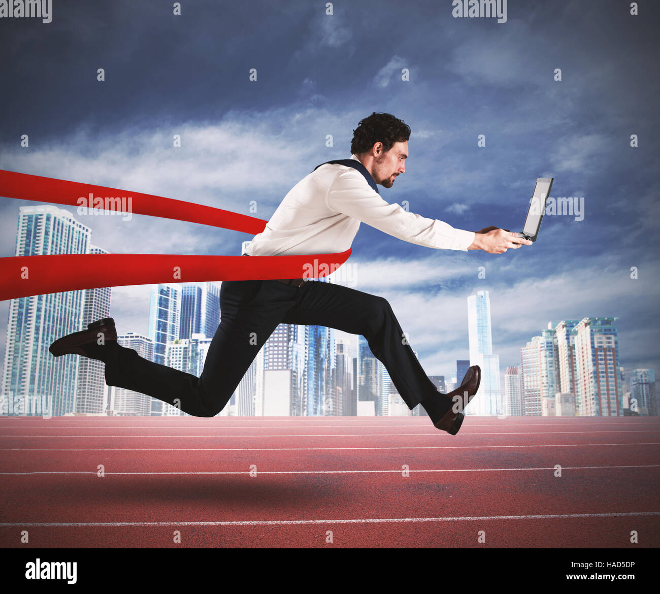 Successful businessman in a finishing line Stock Photo