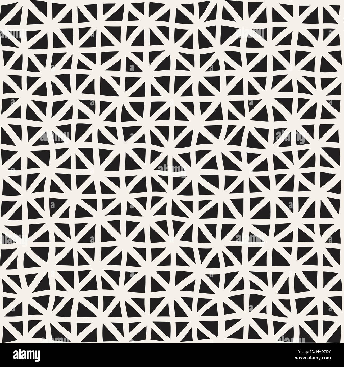 Wavy Hand Drawn Lines Triangles Grid. Vector Seamless Black and White ...