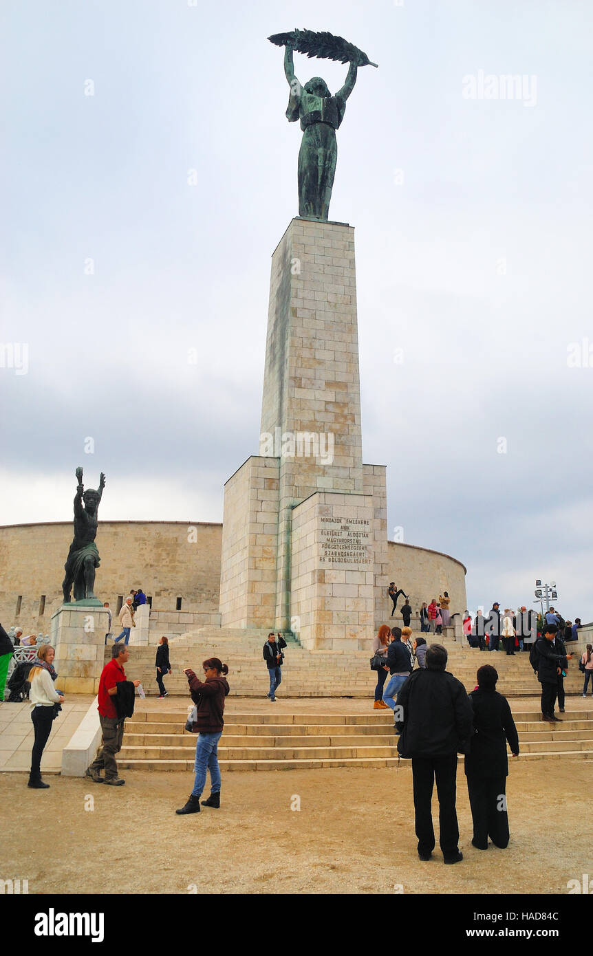 Budapest, Hungary. The Statue of Liberty 14 meters high, the work of  sculptor Zsigmond Kisfaludy Strobi, erected on the Gellert hill in 1947 in  memory of the liberation of the country from