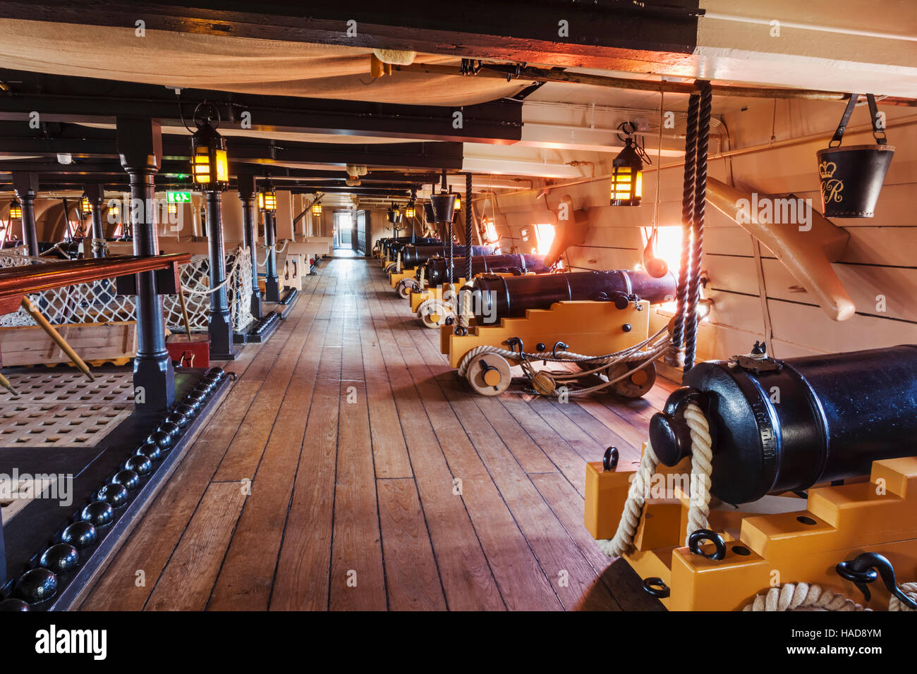 England, Hampshire, Portsmouth, Portsmouth Historic Dockyard, H.M.S. Victory, Gun Deck Stock Photo