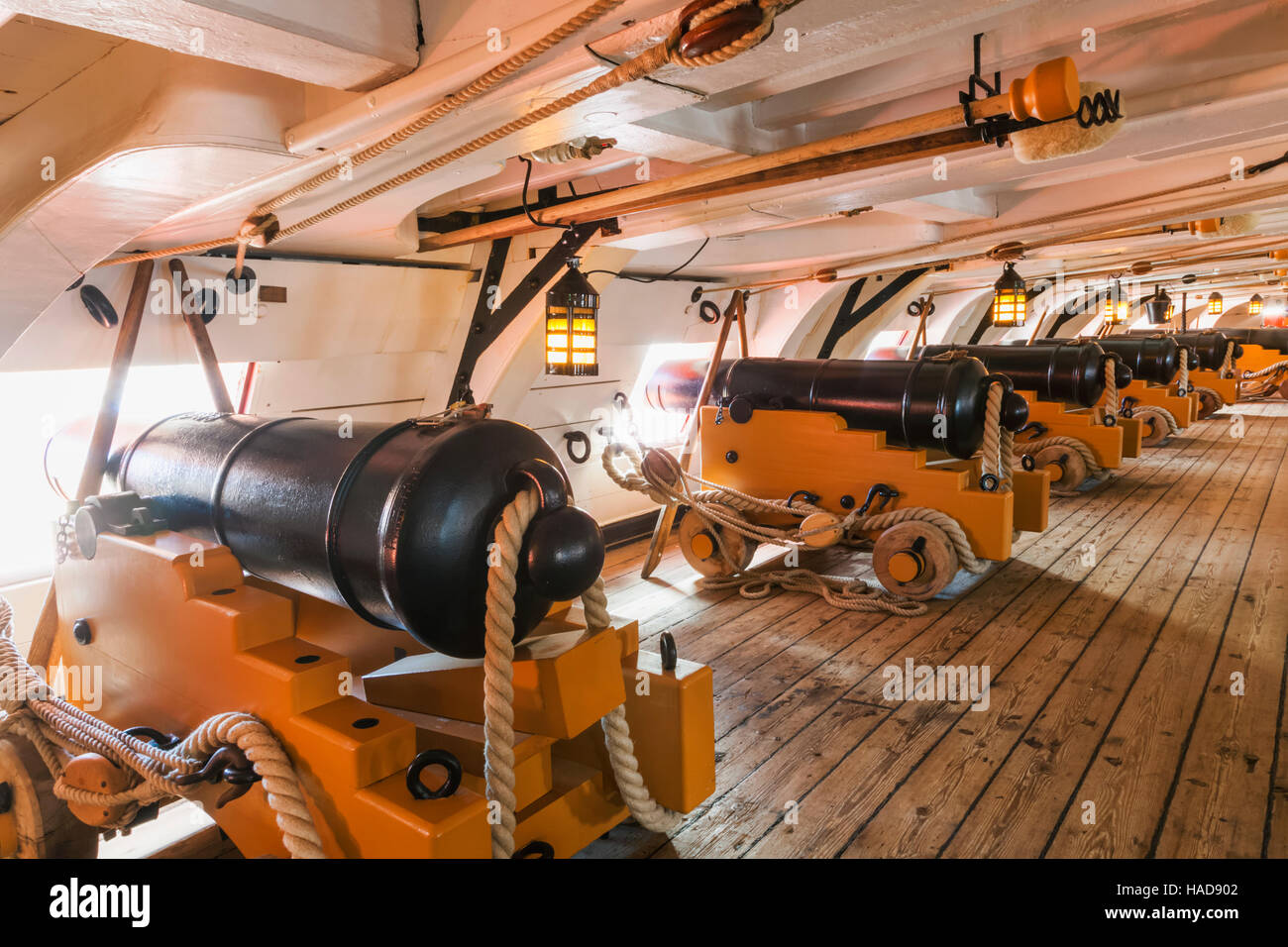 England, Hampshire, Portsmouth, Portsmouth Historic Dockyard, H.M.S. Victory, Gun Deck Stock Photo