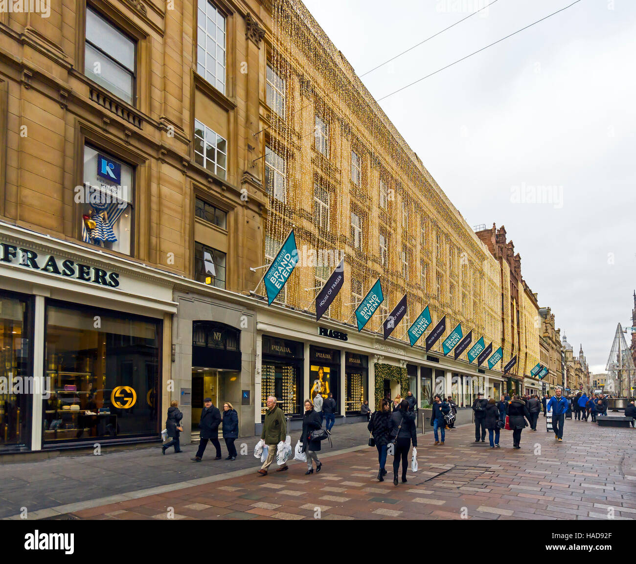Christmas lights decoration on Frasers department store in Buchanan Street Glasgow Scotland