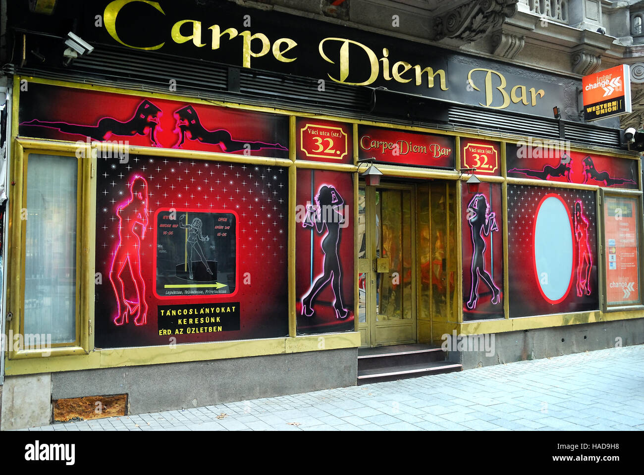Budapest, Hungary. Vaci utca (English : Vaci street), the Carpe Diem Bar.  It is a strip club and lap dance club Stock Photo - Alamy