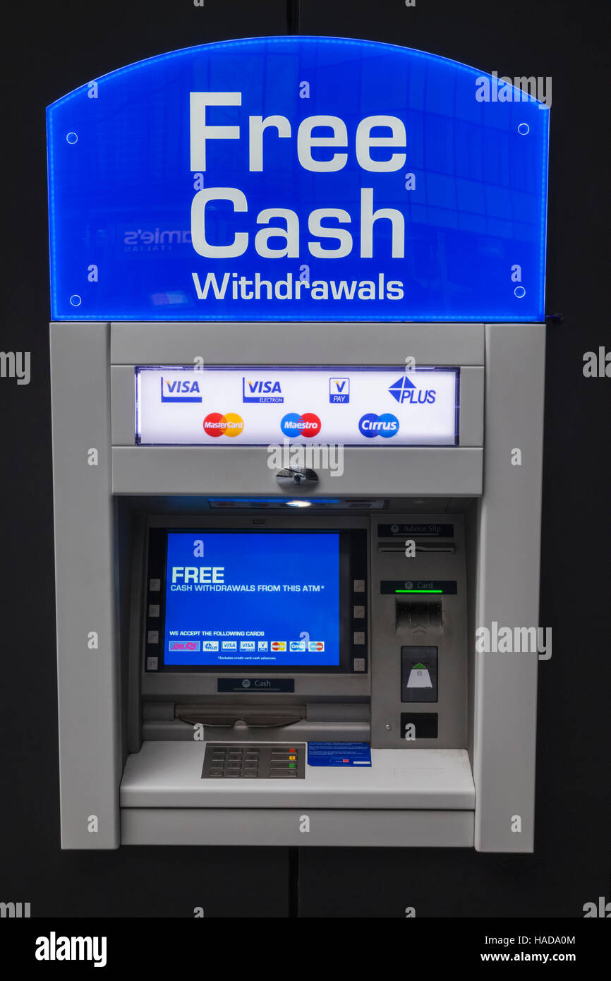 England, Cashpoint Machine Stock Photo