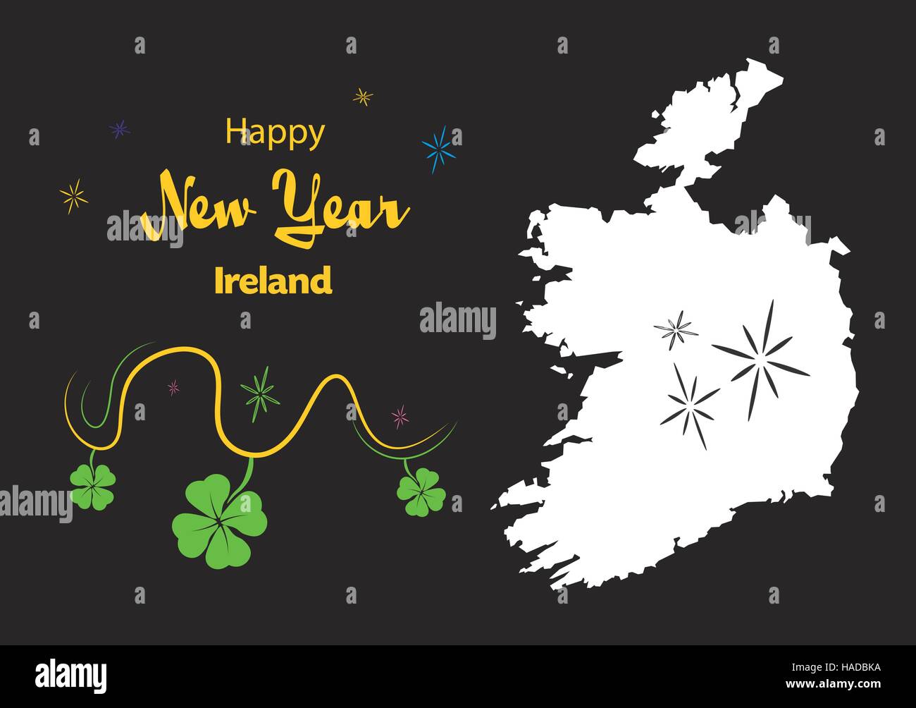 Happy New Year illustration theme with map of Ireland Stock Vector
