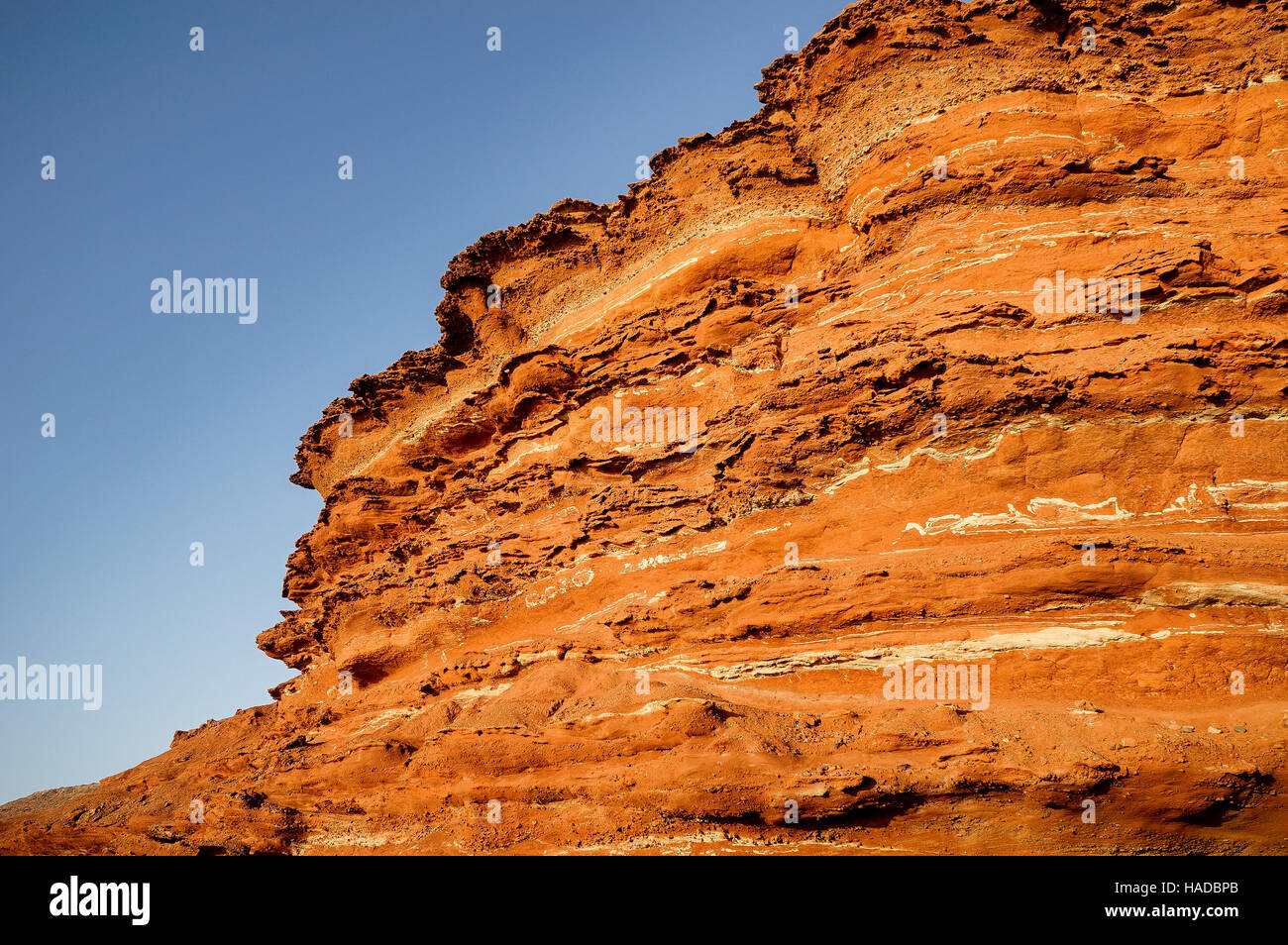 Close-up photograph and away from a geological formation on a cliff of leghzira beach Stock Photo
