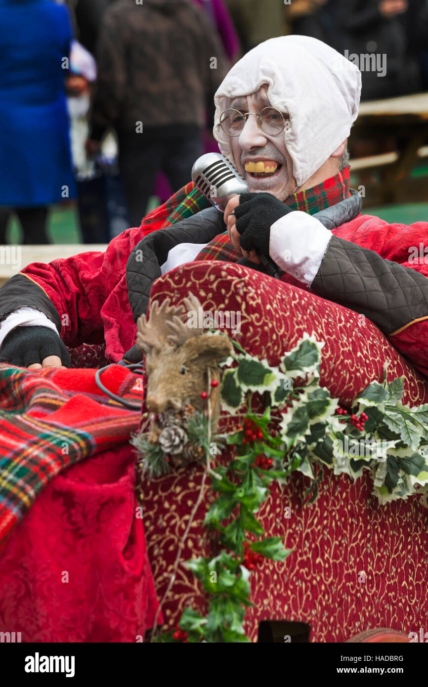 Ebenezer Scrooge at Victorian Festival of Christmas at Portsmouth, Hampshire, England UK in November Stock Photo
