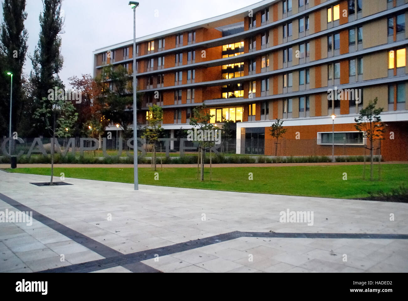 Budapest, Hungary. Nagyvarad ter (English : Nagyvarad square) in the  evening. The entrance of the campus. The area around the square is home to  several hospitals and the Semmelweis University medical school