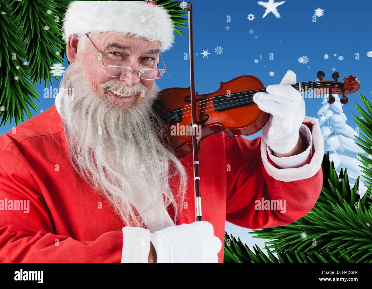 Happy santa playing violin 3D Stock Photo