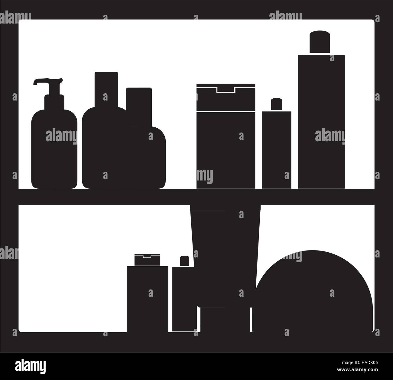 monochrome shelf with beauty products in bath vector illustration Stock ...