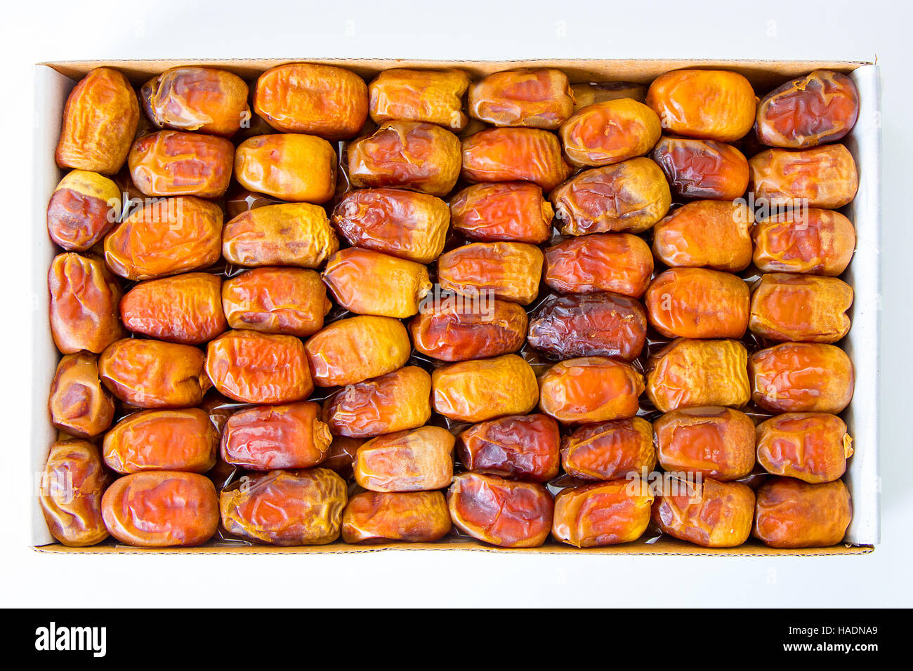 Dried dates in a white box Stock Photo Alamy