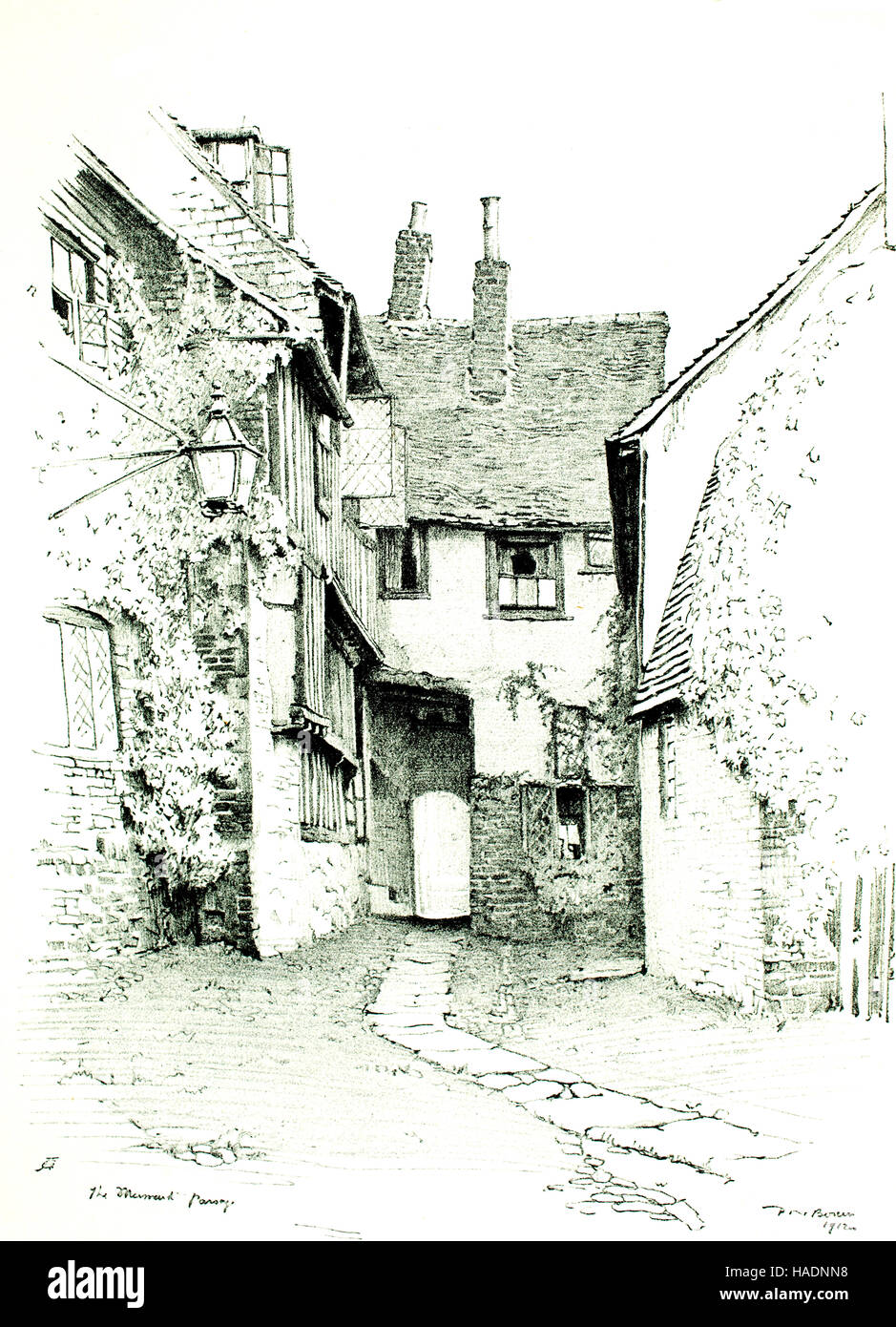The Mermaid Passage, Rye, Kent, halftone illustration of pencil drawing by P Noel. Boxer from 1913 Studio Magazine Stock Photo