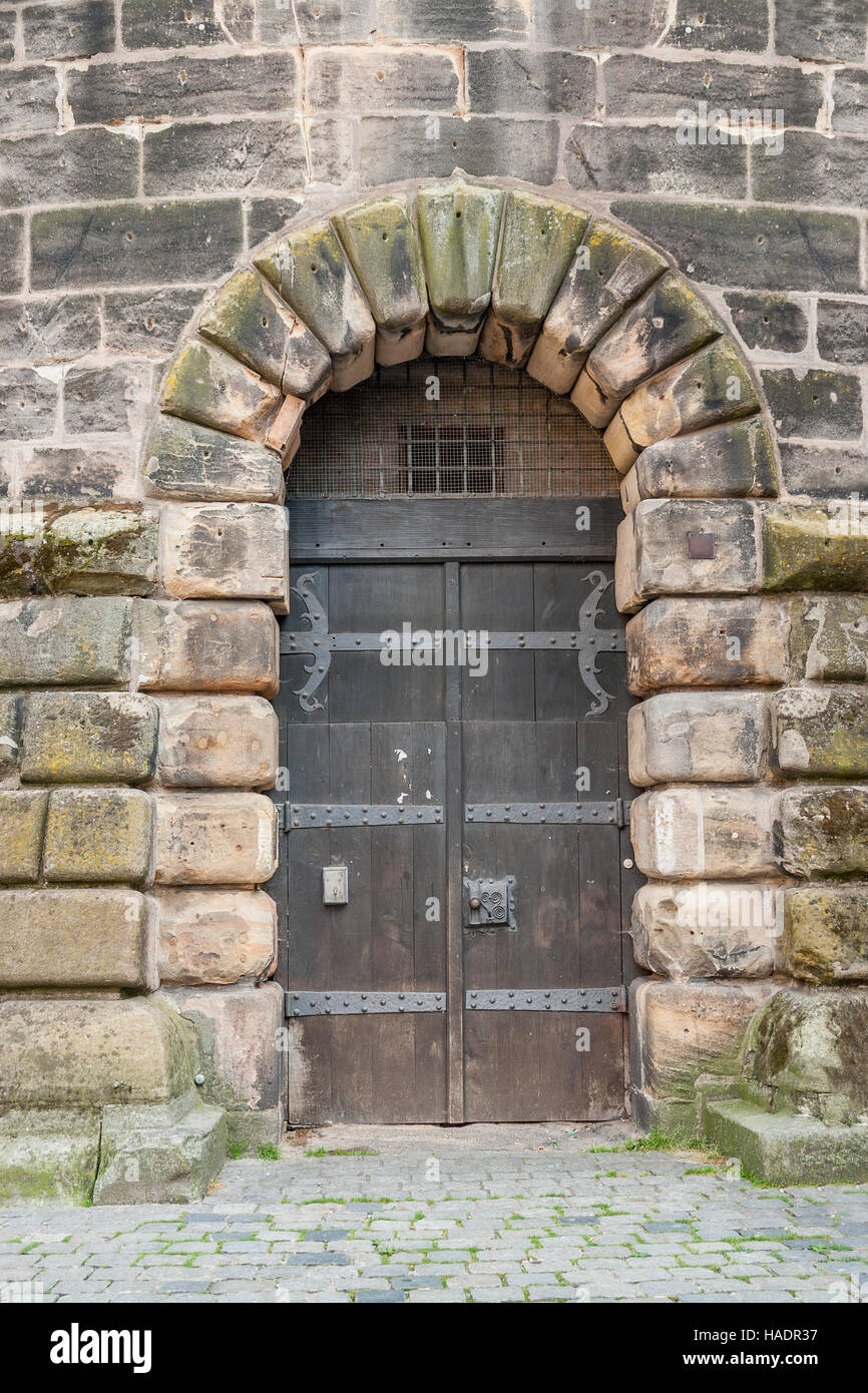 entrance of a historic tower seen in Nuremberg in Bavaria, Germany Stock Photo