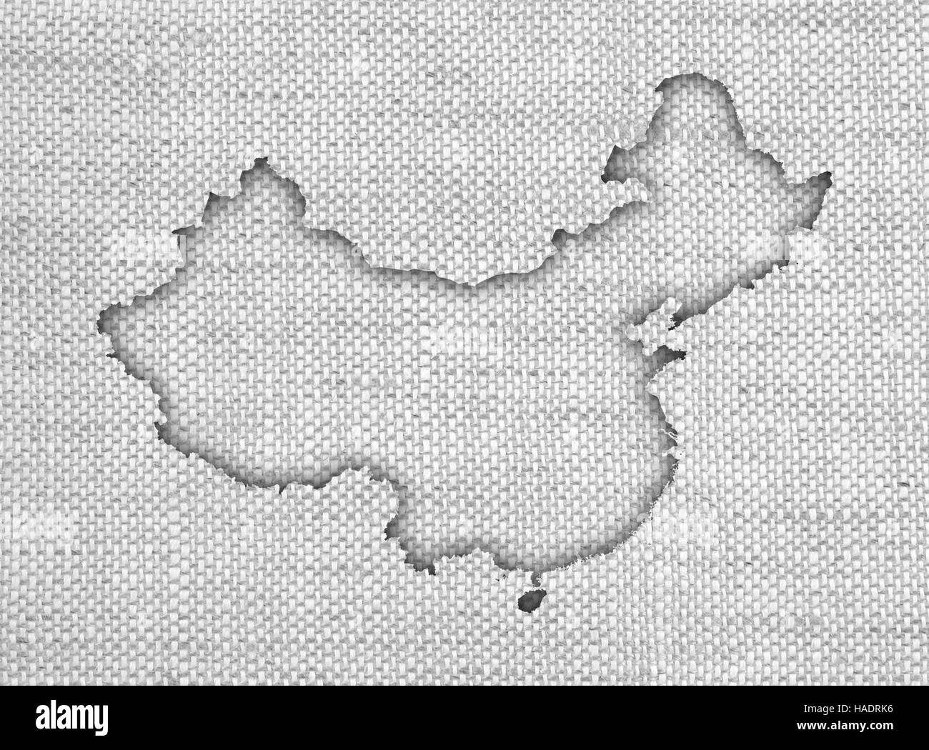 Map of China on old linen Stock Photo