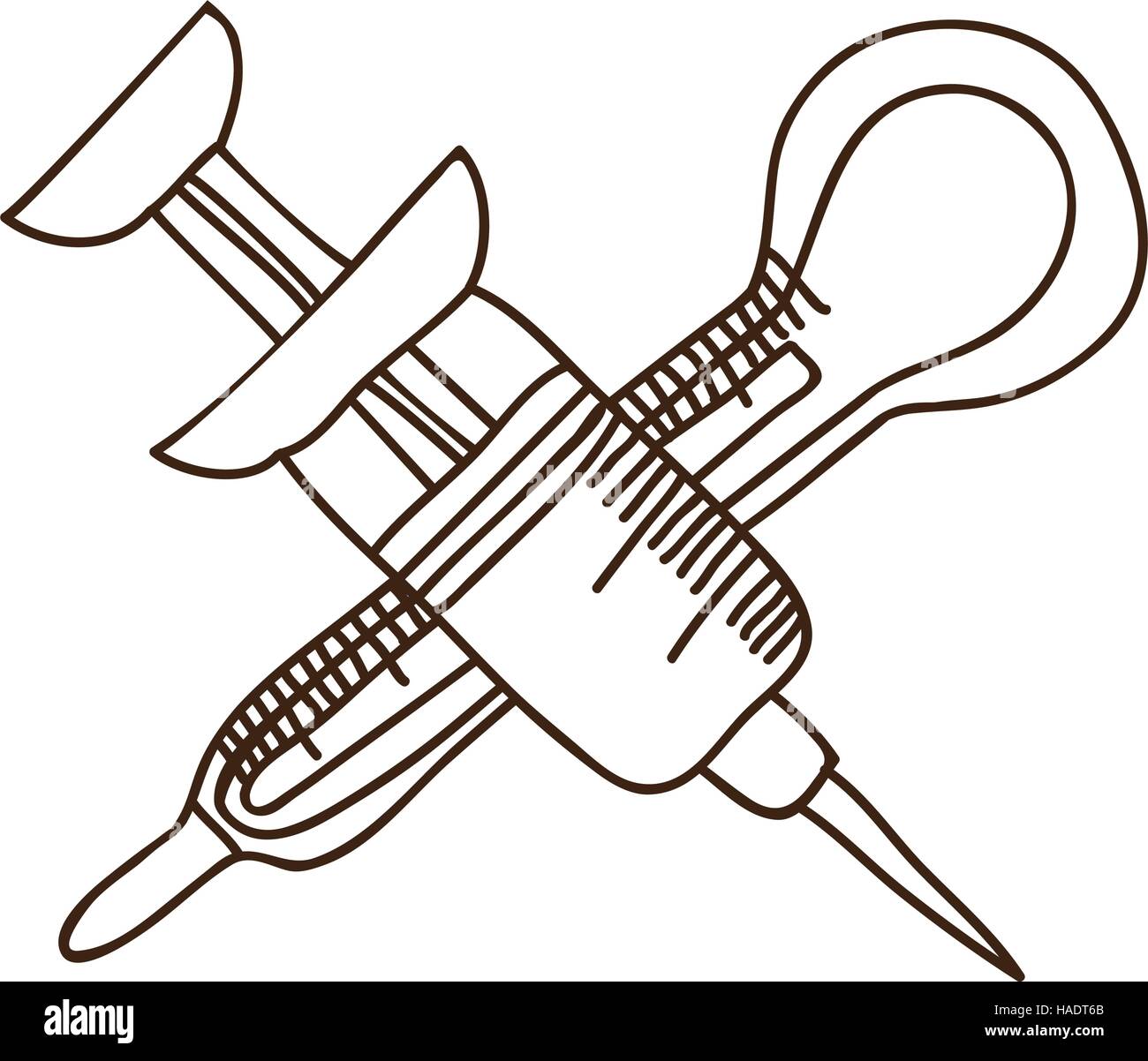 silhouette needle syringe with thermometer vector illustration Stock Vector