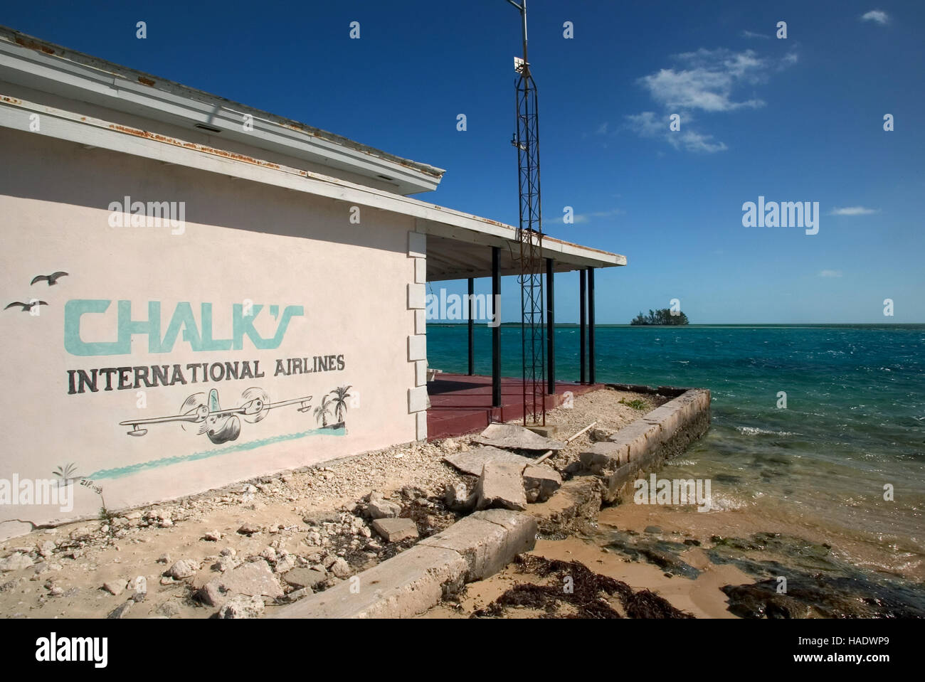 Sign for Chalks Ocean Airlines arrivals along the seaplane