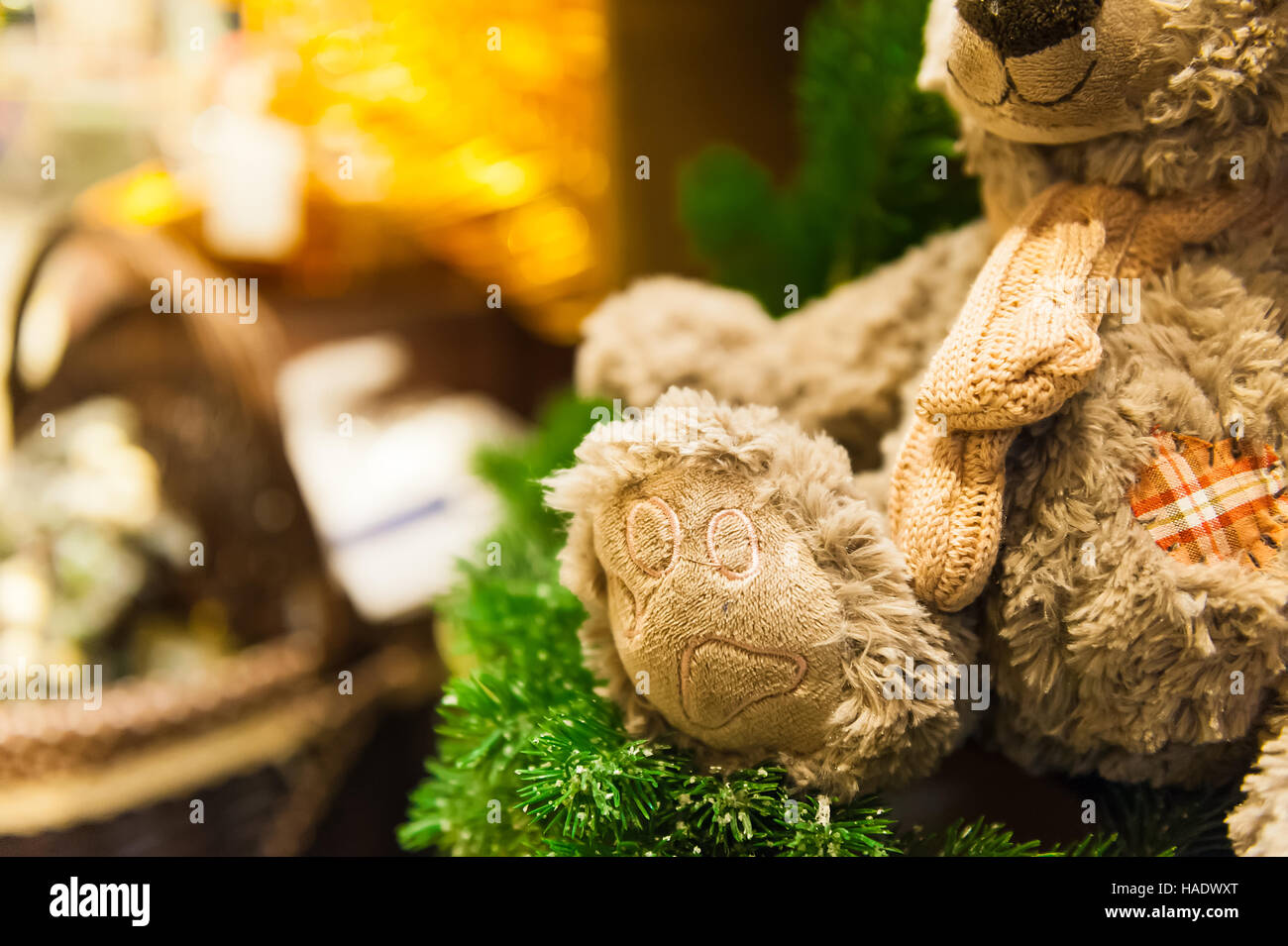 Teddy Bear toy sitting alone front mint green background Stock Photo ...