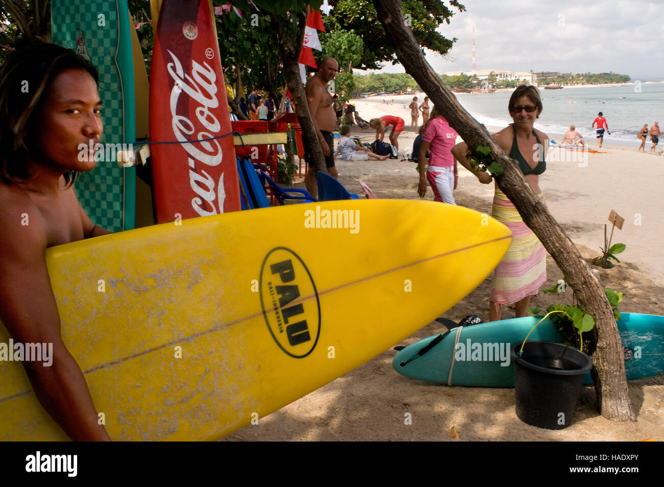 Surfers on the beach of Kuta. Surfing lessons. Bali. Kuta is a coastal