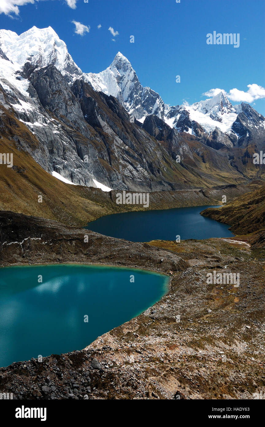 Laguna Quesillococha, Laguna Siula, Laguna Gangrajanca, front to back