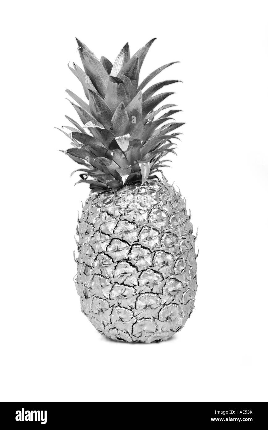 Silver painted pineapple on white background Stock Photo