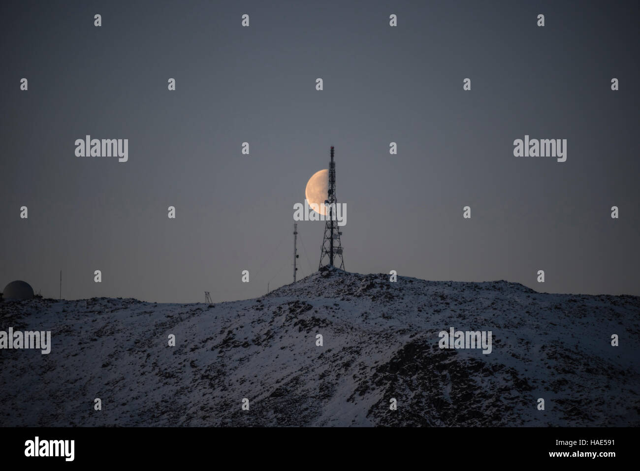 Communications tower and complex at Honningsvag, Northern Norway. Stock Photo