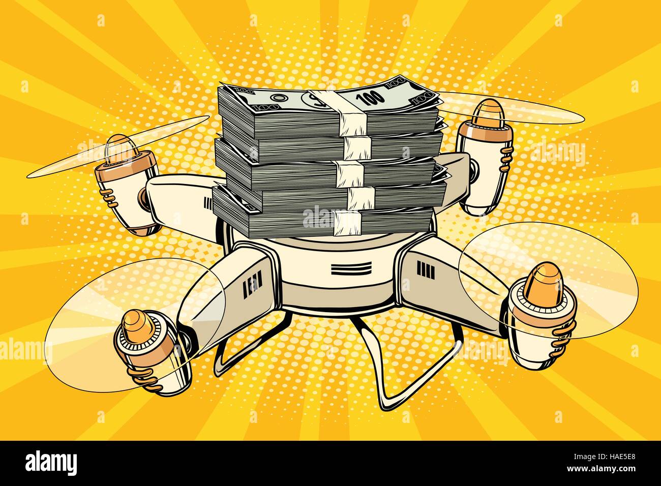 Drone copter with bundles of money Stock Vector