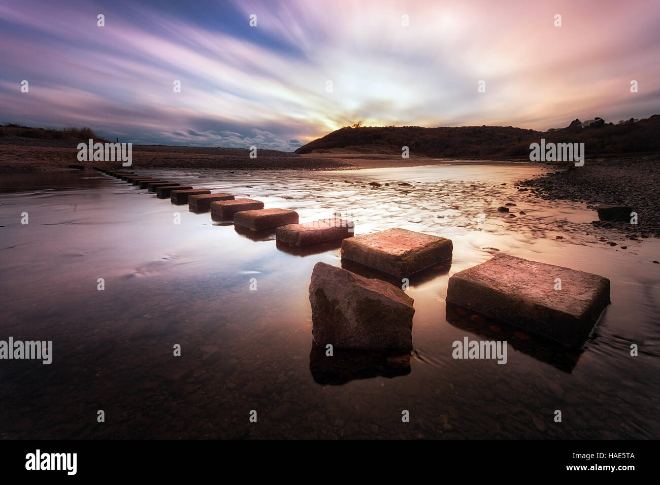 Three Cliffs Bay stepping stones Stock Photo Alamy
