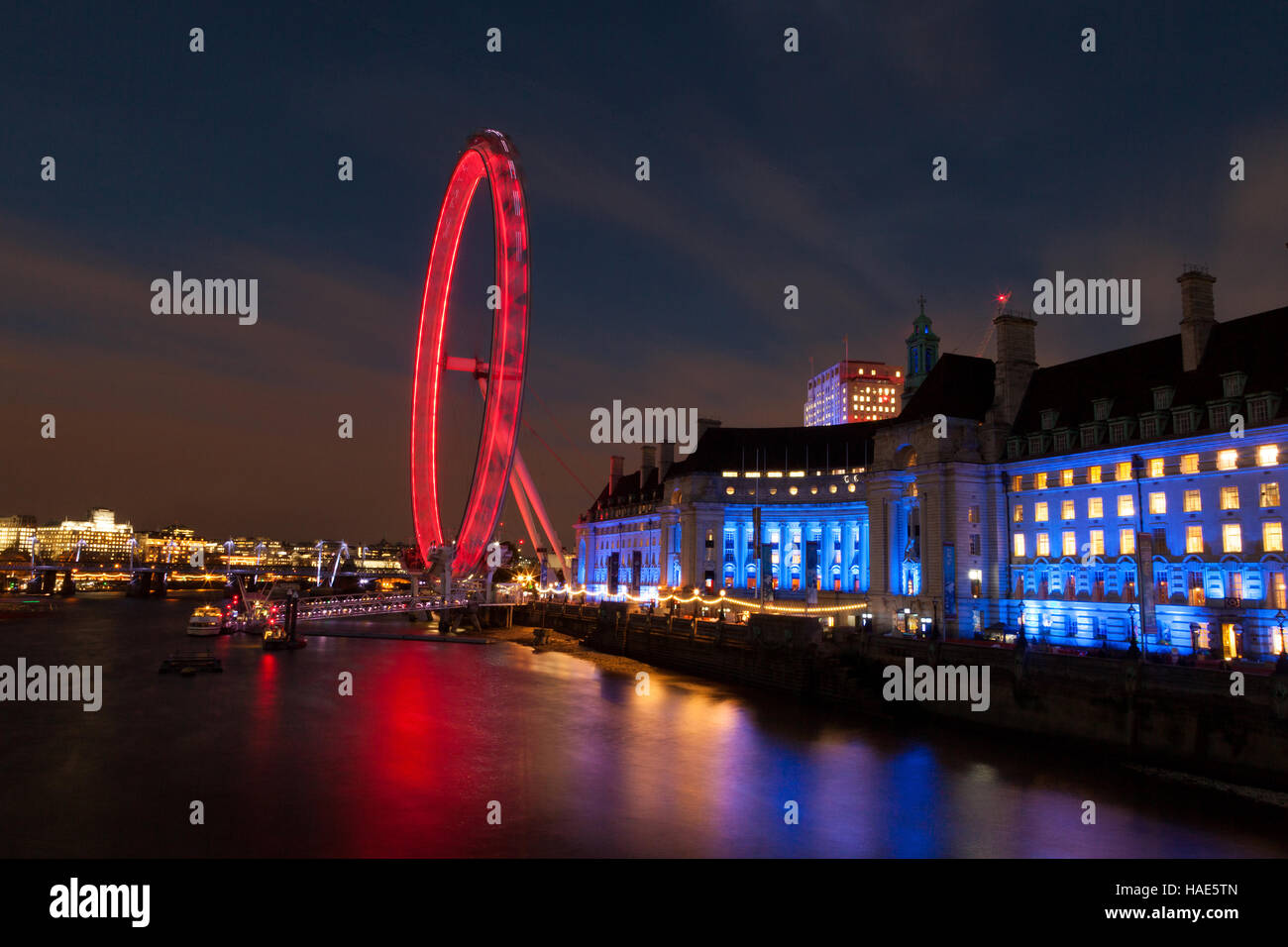 County Hall and The London Eye Stock Photo - Alamy