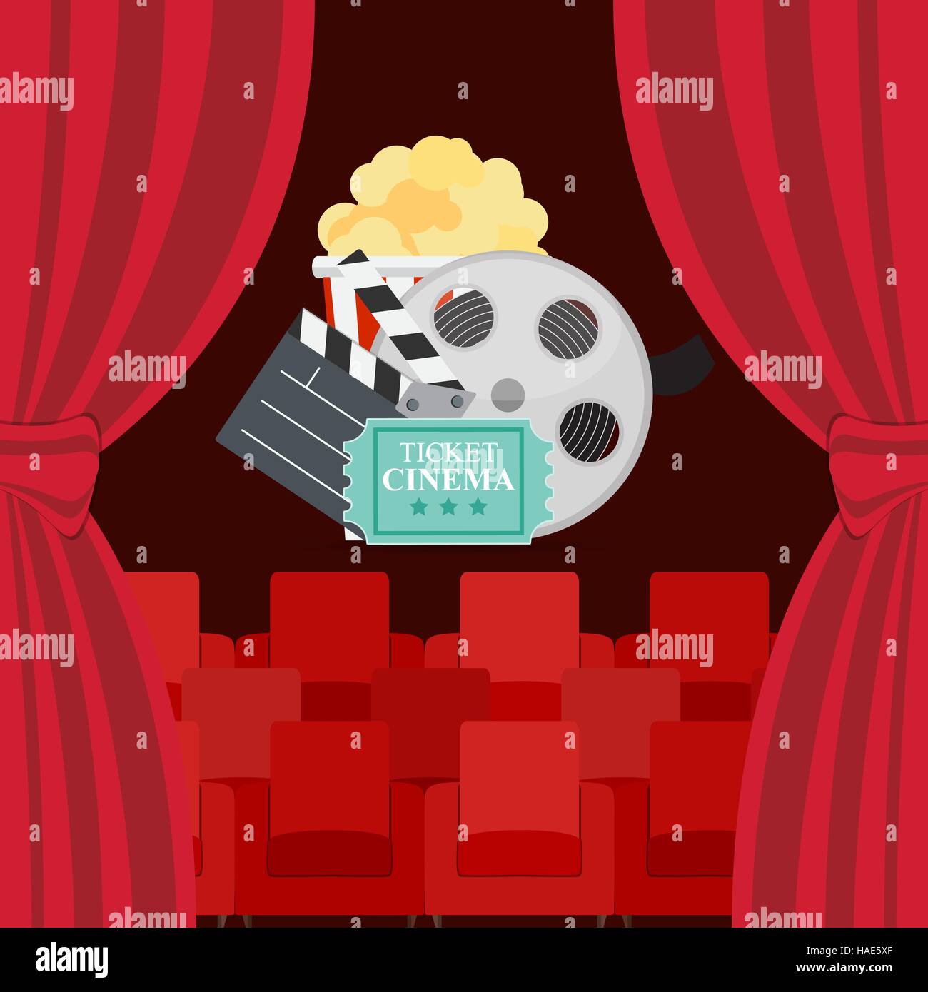 Abstract Cinema Flat Background with Reel, Old Style Ticket, Big Stock ...