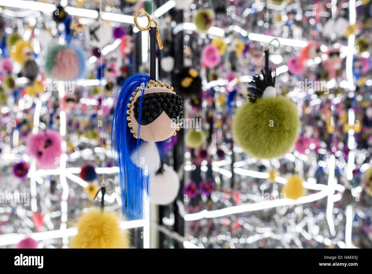 Rome. Italy. Fendi Bag Bugs on display at the Exhibition 'The Artisans of Dreams' at Fendi HQ, Palazzo della Civiltà Italiana. Stock Photo