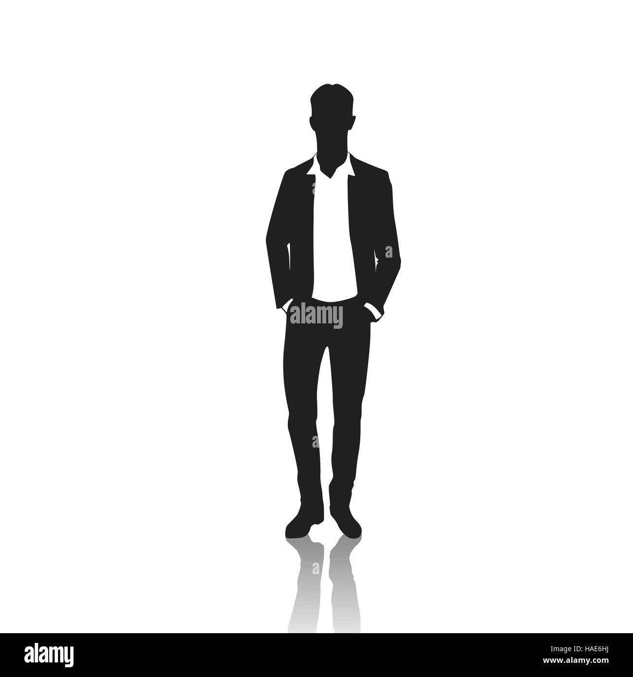 Business Man Black Silhouette Standing Full Length Over White ...